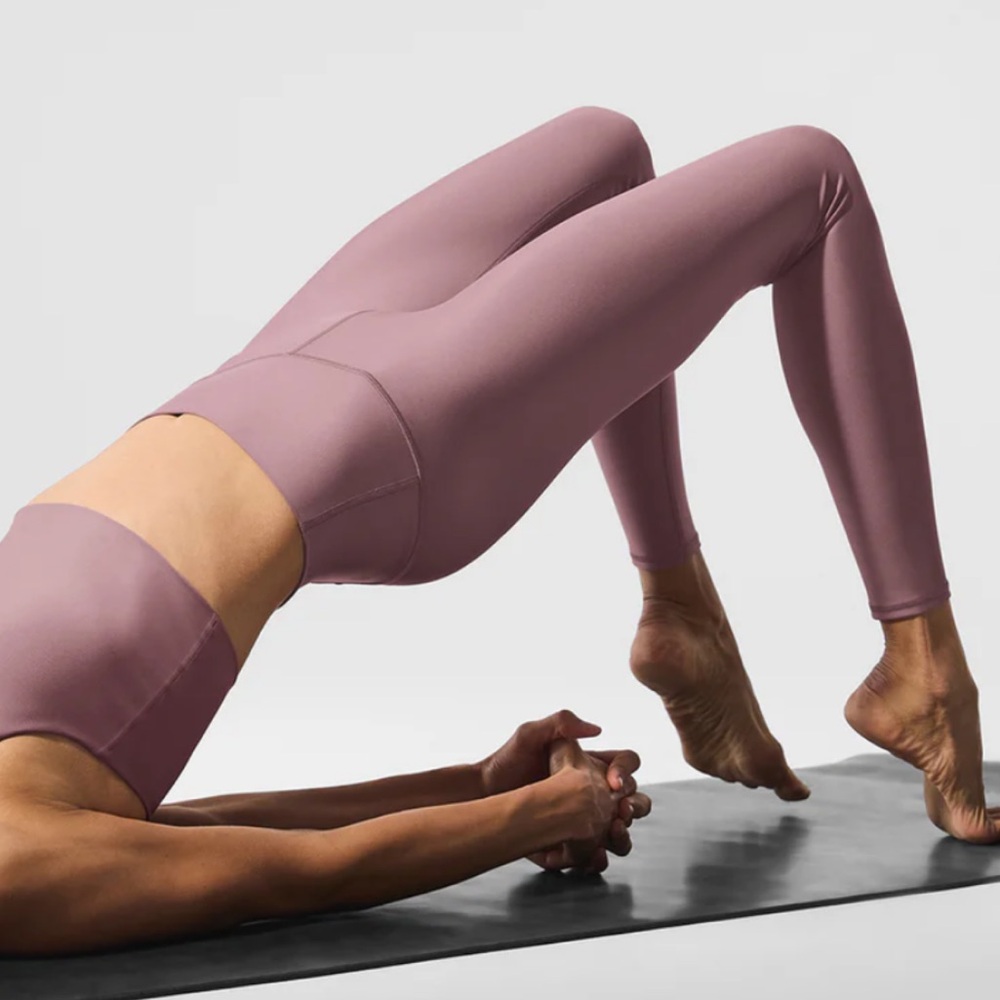 ALO Yoga Smoky Quartz Ruched V-Neck Sports Bralette and legging set 7/8